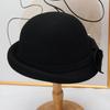 Autumn and winter hat female British retro wool woolen crimped basin hat fashion French bucket hat bow pearl felt hat
