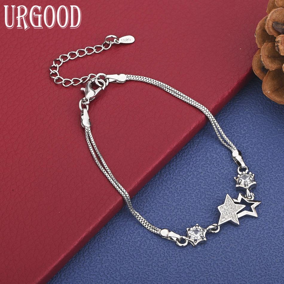 925 Sterling Silver Fashion Side Chain Charm Bracelet Gift Jewelry