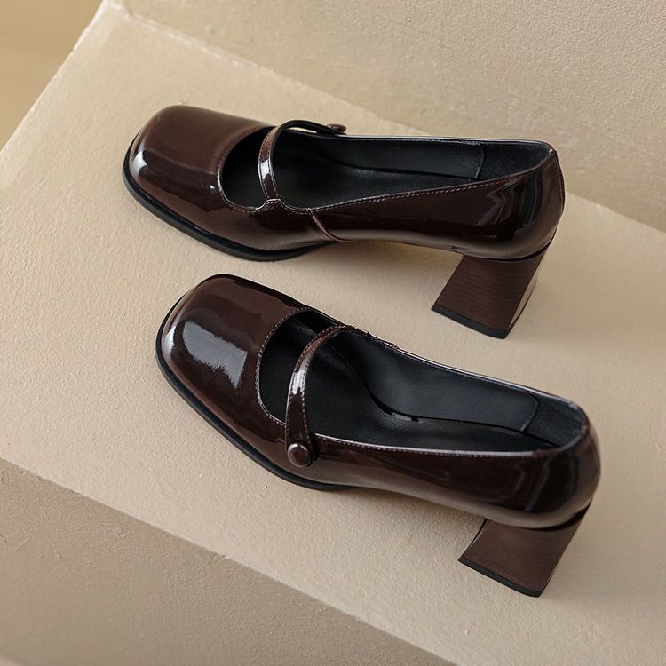 

Туфли на высоком каблуке в стиле Хепберн, французские ретро, шоколадные лакированные туфли на высоком каблуке, одинарные туфли, женский нишевый дизайн, туфли Мэри Джейн женские 34