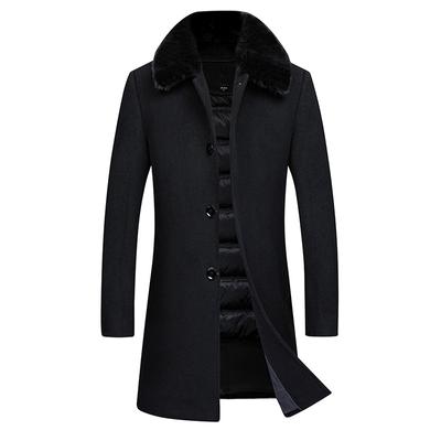 Winter New Men's Woolen Coat Medium and Long Flip Collar Down Removal Liner Down Coat Men's Coat