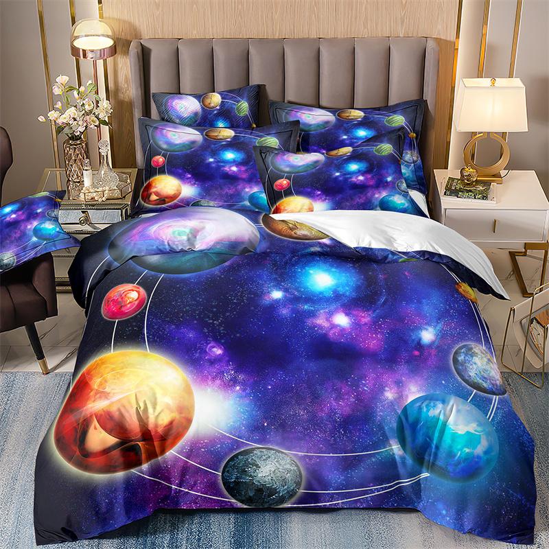 Starry Sky Bedding Set For Boys, Quilt Cover And Pillowcases, Double Duvet Cover Set, Luxury Bedding Set, Galaxy, 135x200 Purple
