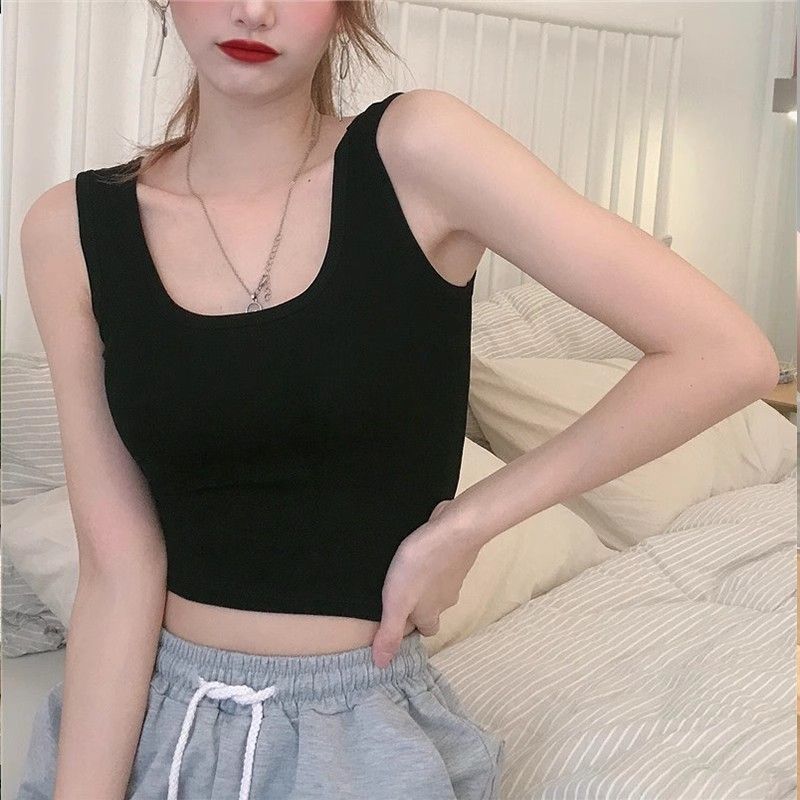 

Модный хлопковый костюм-майка на тонких бретелях без рукавов для ношения под одеждой Black cotton sleeveless T-shirt base white top S