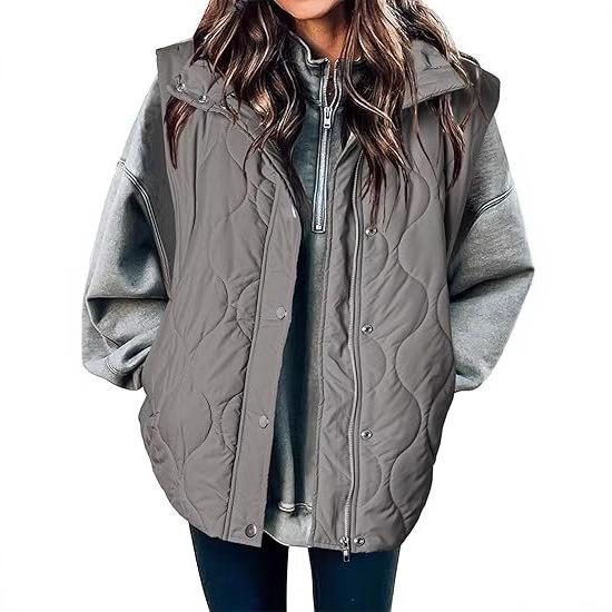 Veste Matelassée à Capuche pour Femme Color Block Manches Raglan Fermeture Éclair Devant Manteau Décontracté Coupe Ample