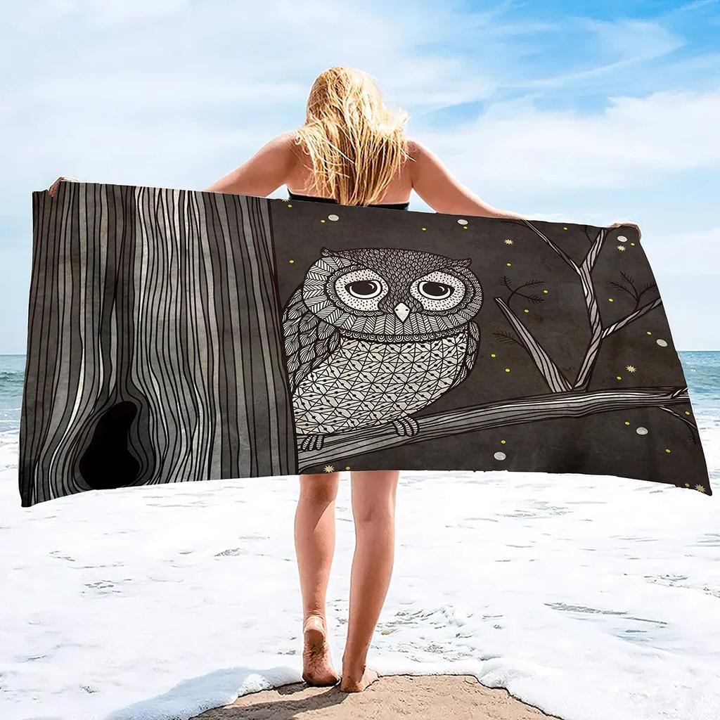 Owl Beach Towels Funny Cool Camo Owl Soft Pool Towel Quick Dry and Sandproof Beach Towel for Bathroom Yoga Gym Decorative Towels