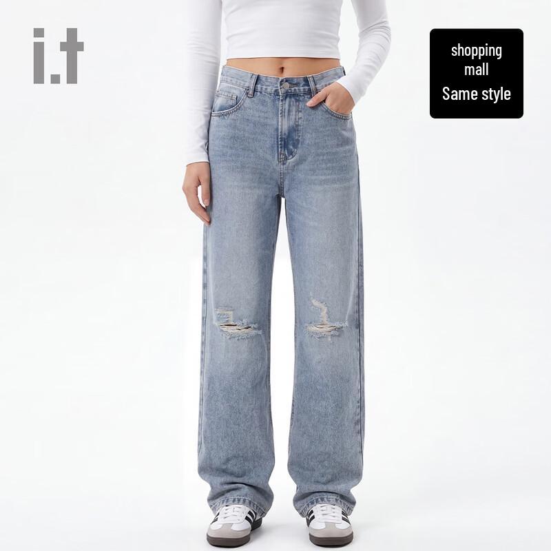 :CHOCOOLATE i.t Unisex American Retro Distressed Straight Jeans 33