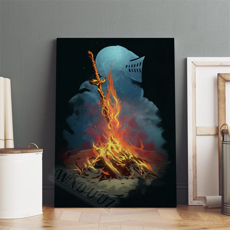 Classic Game Dark Souls Figure Canvas Painting Print Poster For Living Room 80s Retro Art Home Wall Decor Picture Game Fan Gift