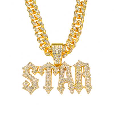Diamond Letter Pendant Cuban Chain, Domineering Splicing Necklace, Men's Trendy Cool Hip-hop Hip-hop Accessories