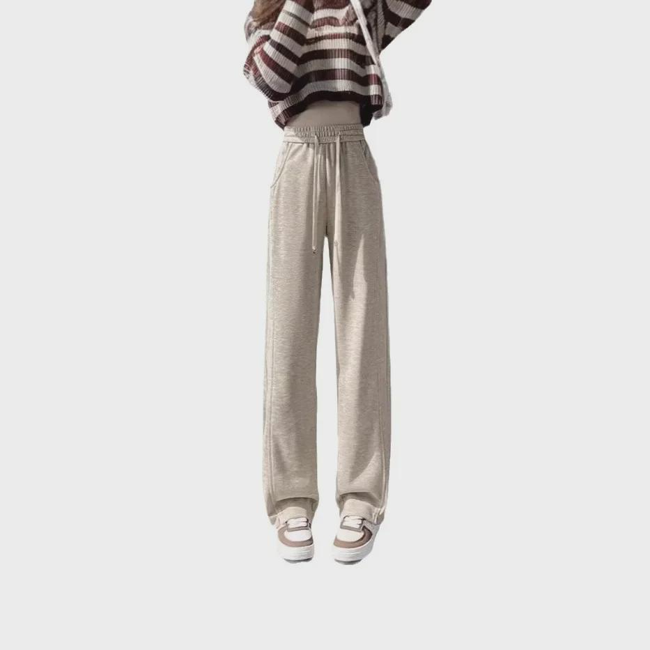 High-Waisted Pink Wide-Leg Pants for Women - Slimming, Casual, Spring/Autumn