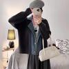 Denim Splicing Design Sense Knitted Cardigan Autumn and Winter New Loose Sweater Jacket Women