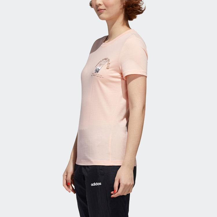 Adidas Neo Cartoon Pattern Letter Printed Round Neck Short Sleeve T-Shirt Women Tops Pink GJ5320