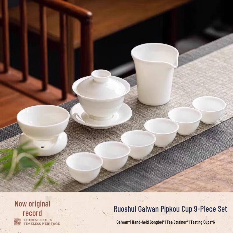 Qiwei Dehua White Porcelain Suet Jade Gaiwan Tea Set (3-Piece)