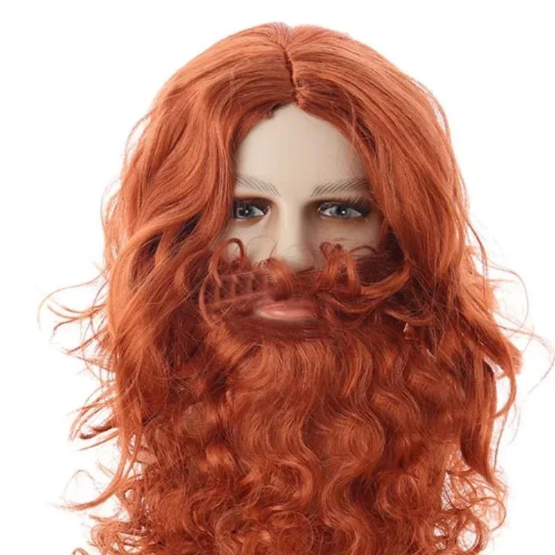 Santa Claus Wig Beard Full Set Jesus Wig European and American Long Curly Hair Christmas Wig Beard Set