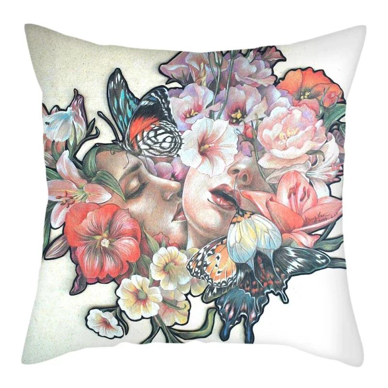 Abstract Flower Girl Painting Picture Cushion Cover Polyester Pillows Cover For Home Sofa Decorative Throw Pillowcase 45X45Cm