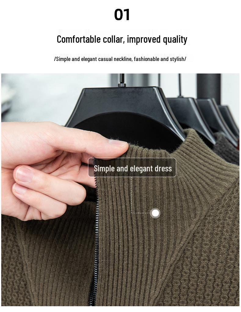 Men's Plus Size Trendy Half-Zip Wool Sweater: Autumn/Winter Fleece Pullover, Warm Casual Knit.