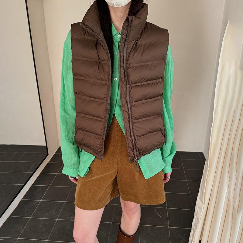 Solid color stand-up collar down cotton vest women's short slim-fit sleeveless vest winter daily casual warm jacket