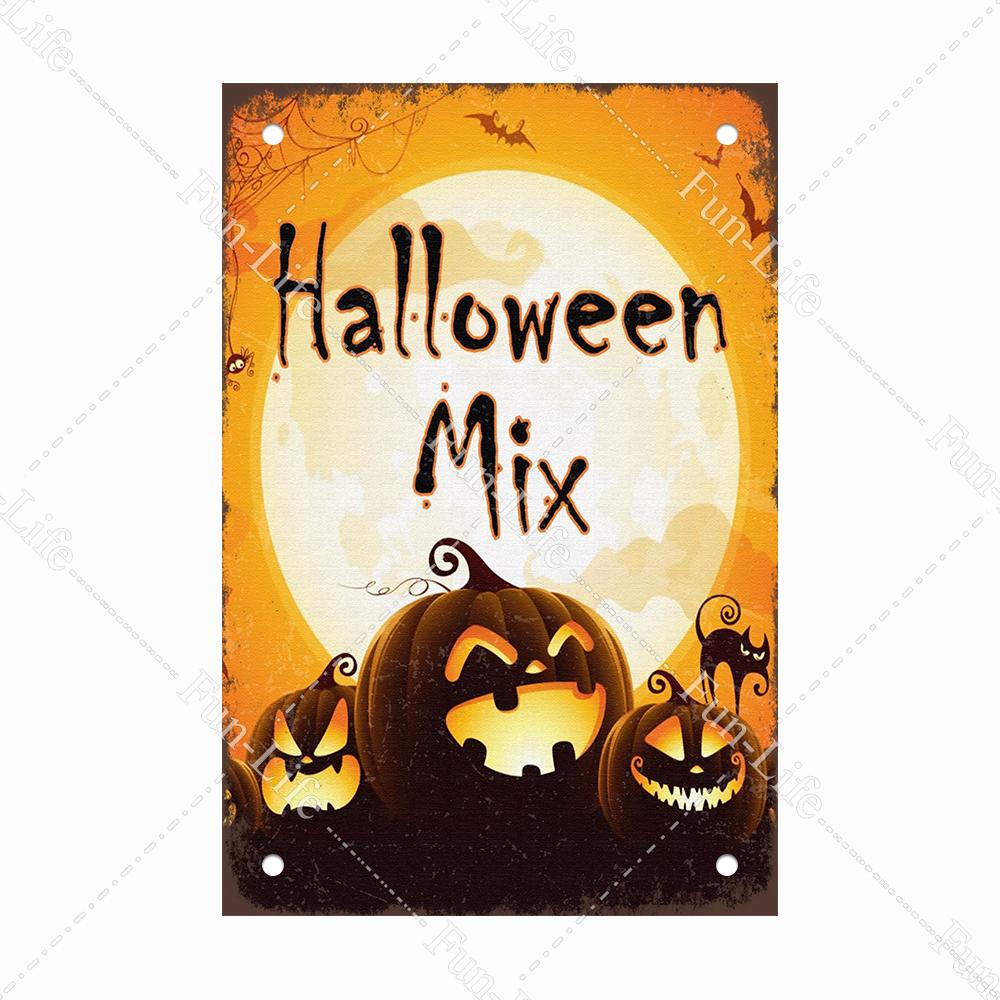 Black Cat Happy Halloween Vintage Metal Signs Halloween Party Poster Pumpkin Metal Tin Plaque Bar Pub Cafe Wall Home Decor