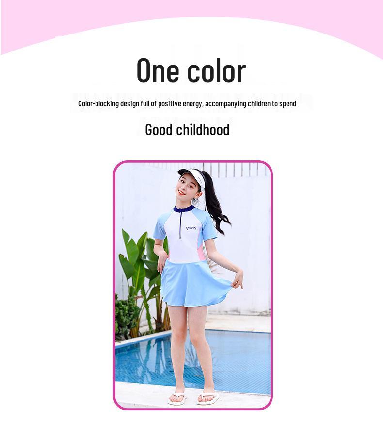 Fresh Korean Style Cartoon Children's One-Piece Swimsuit with Skirt for Girls - Medium & Large Sizes, Customizable.