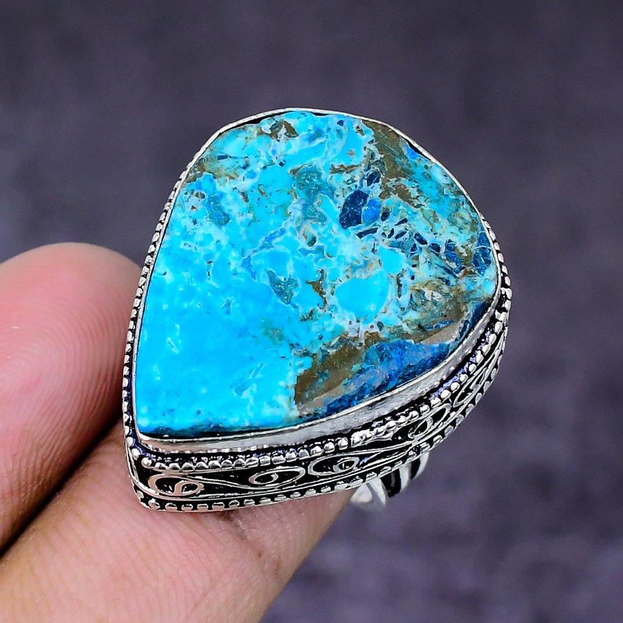 Natural Tibetan Turquoise Gemstone 925 Sterling Silver Jewelry Ring Size 7 ETC-14801