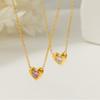 Titanium Steel Heart Pendant Necklace Women Pink Or White Cubic Zirconia Delicate O-Link Chain Korean Style Minimalist