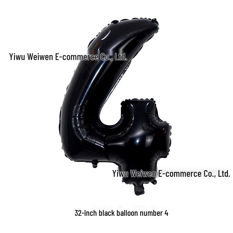 32-Inch Black & White Aluminum Foil Number Balloons for Birthday Decoration and Photo Props
