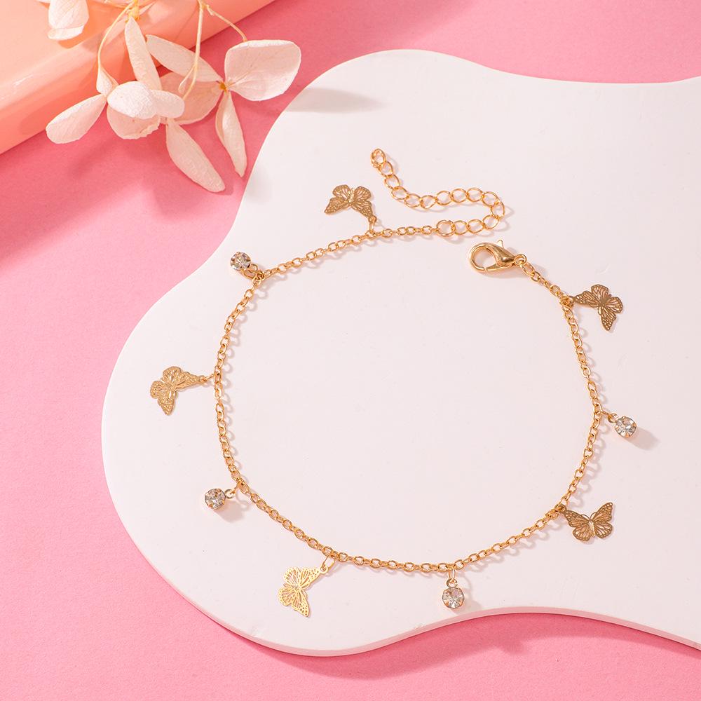 Minimalist Butterfly Beach Jewelry with Zircon-Inlaid Diamond Bracelet Anklet, Unique Design