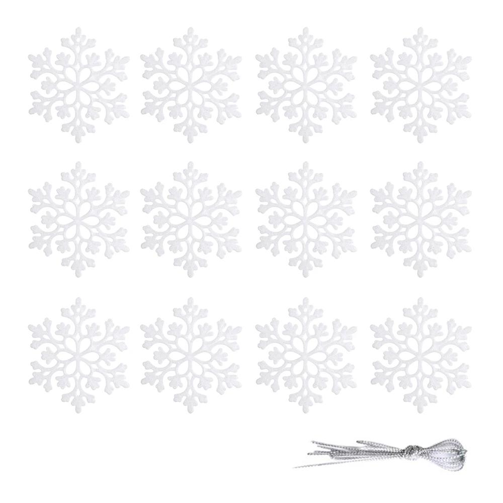 Christmas Snowflake Ornaments, 12pcs Plastic Glitter Snow Flakes Ornaments Xmas Tree Pendant Snowflake for Christmas Tree Decor