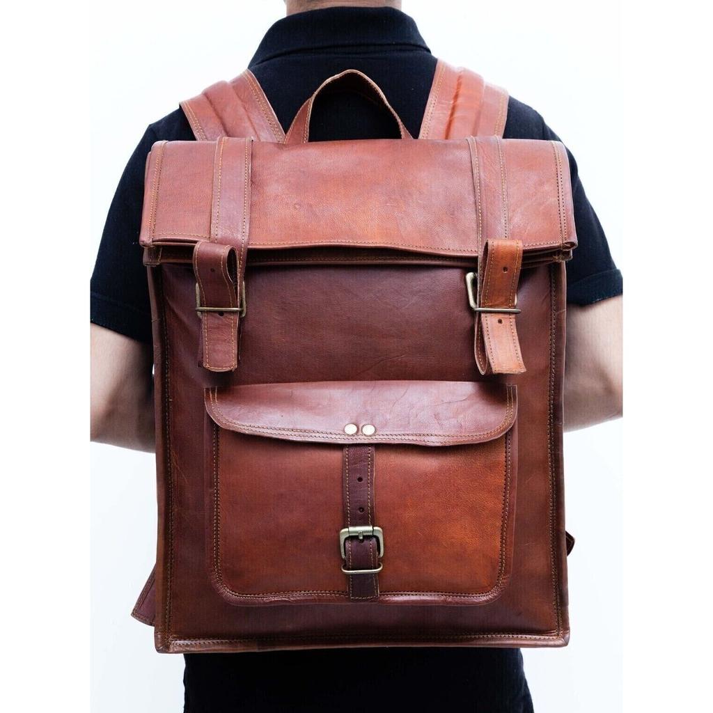 Goat Messenger Laptop Genuine Bag Backpack Vintage Rucksack Leather