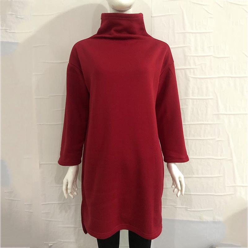 Womens Winter Long Pullover Sweatshirts Featuring Cozy High Neck Design And Split Hem
