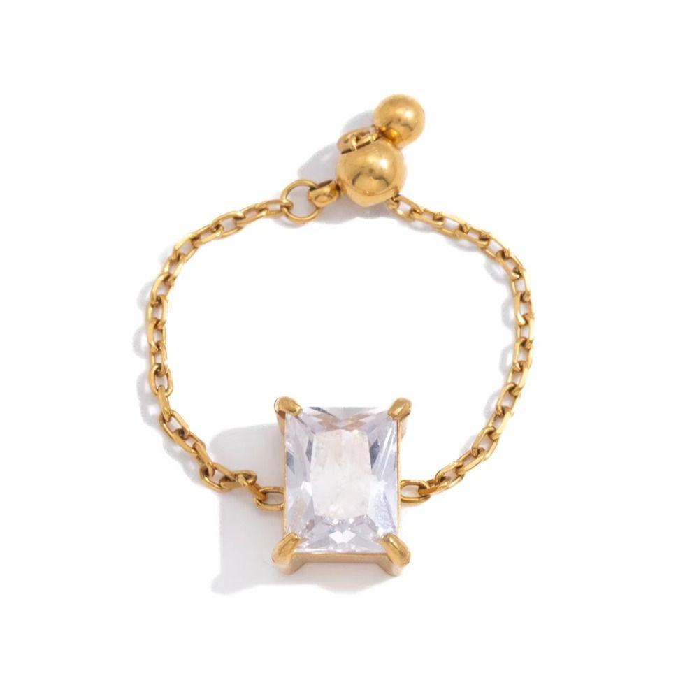 Elegant Adjustable Chain Ring Exquisite Finger Jewelry Fashion Zirconia Chain Rings Daily Wear