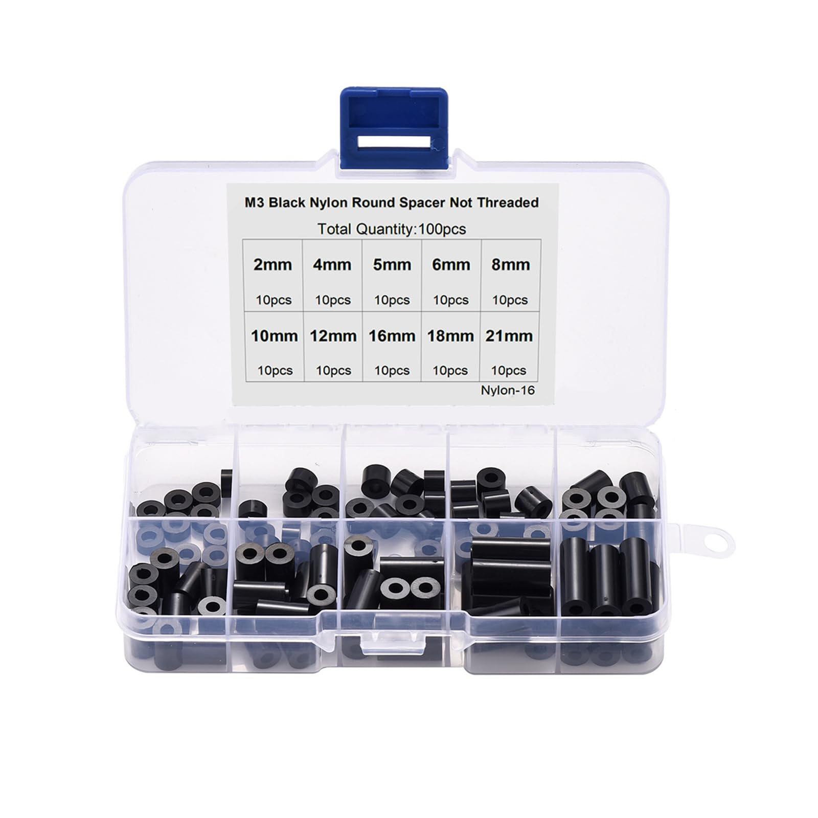 

100 Pcs ABS Nylon Round Spacer Set for M3 Screws, Lightweight, Corrosion Resistant, Durable, M3 чорний