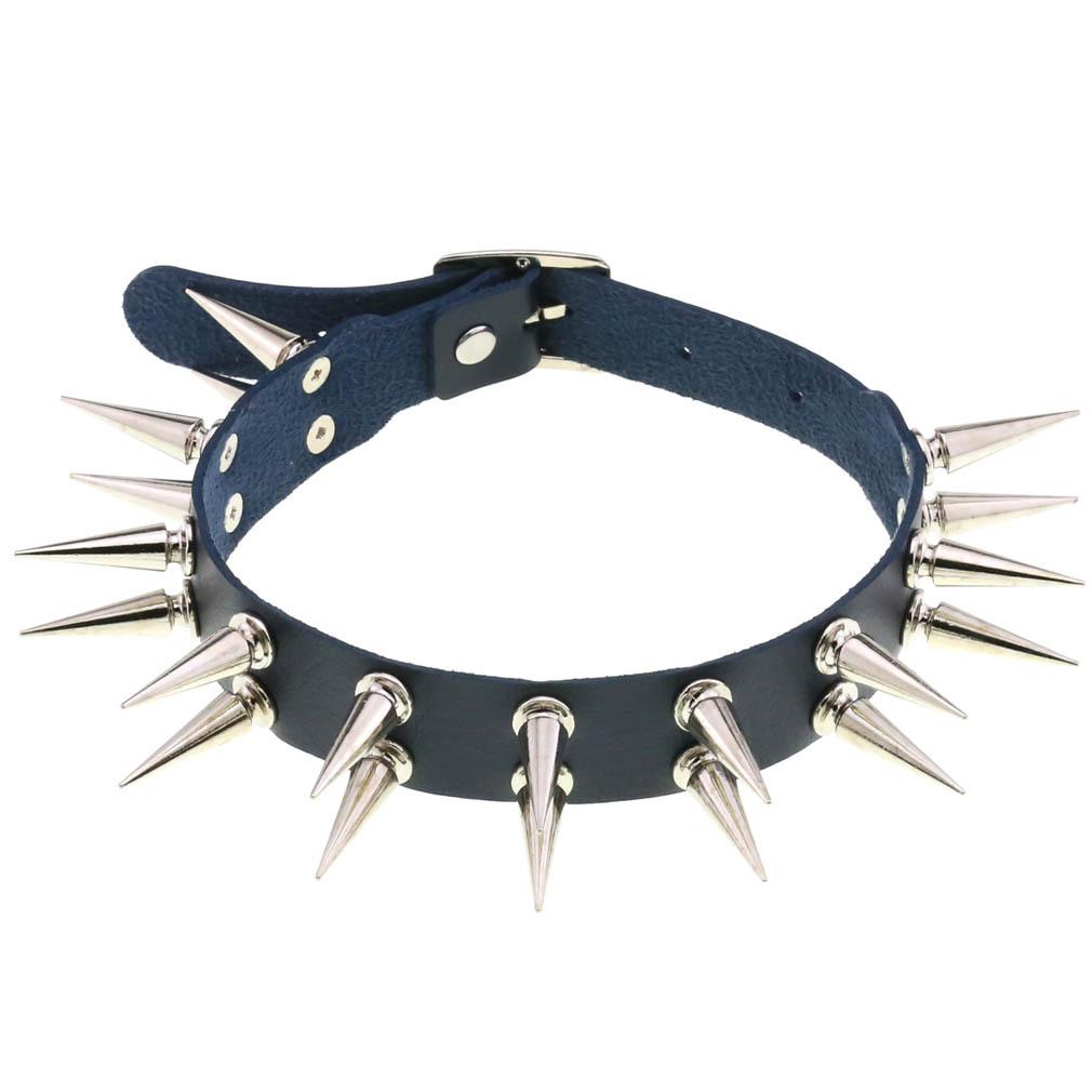 Collier Choker Long à Pointes Pour Femmes Hommes Cuir PU Noir Accessoires Gothique Emo Choker Punk Collier Gothique Bijoux Cosplay naval