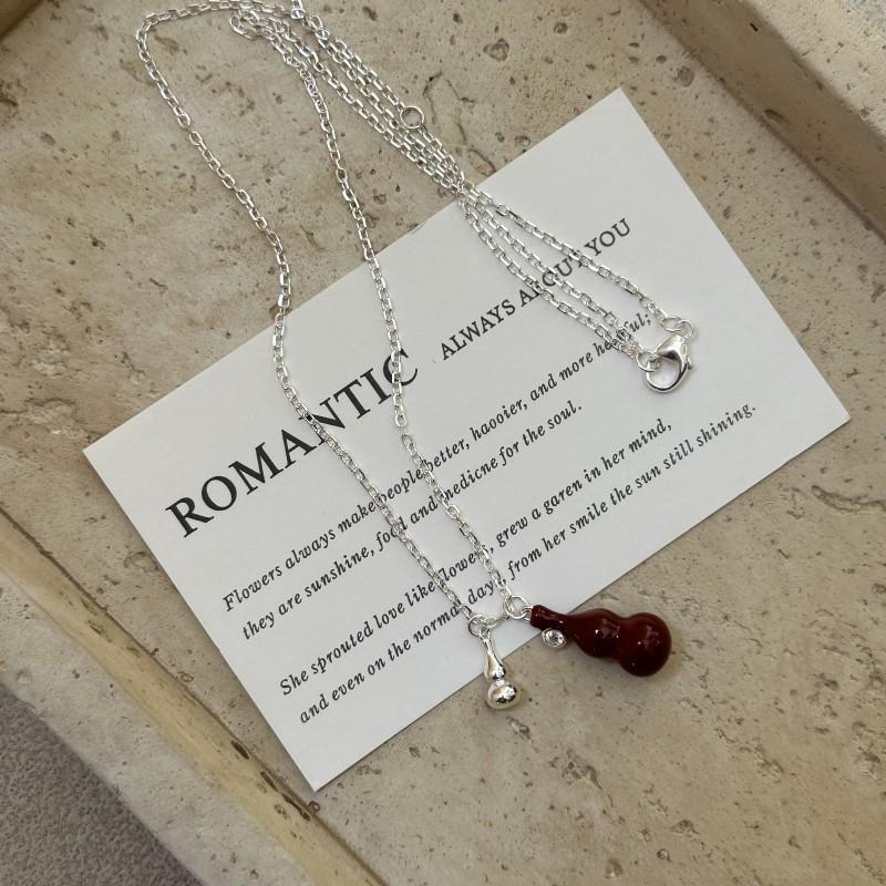

S925 Sterling Silver Niche Design Sense Angola Red Gourd Necklace Retro Simple Fashion Collarbone Chain 925 silver
