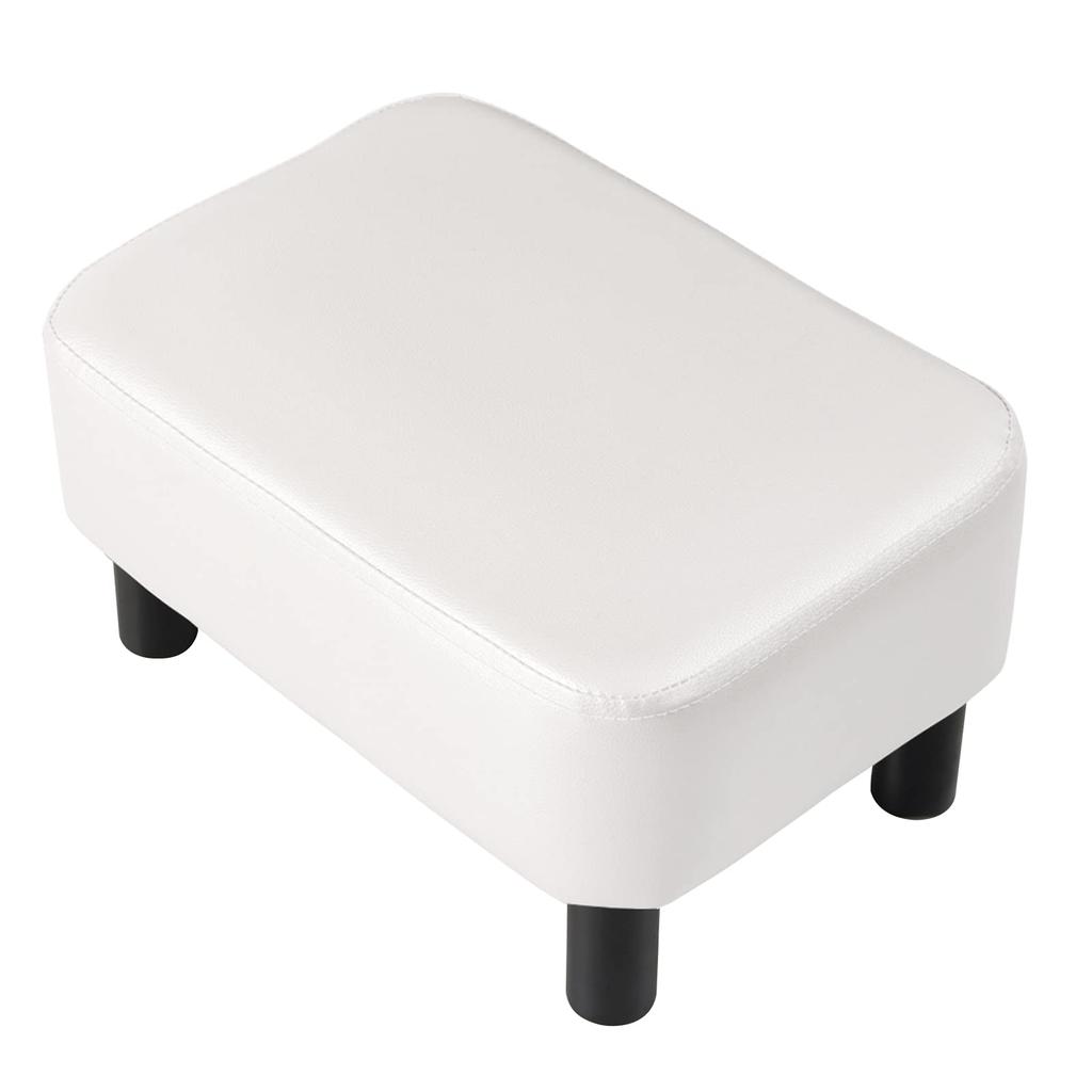 IBUYKE Small PU Leather Ottoman Modern Home Living Room Bedroom Rectangular Stool with Padded Seat and Pine Wood White Footstool, Footrest, Legs,