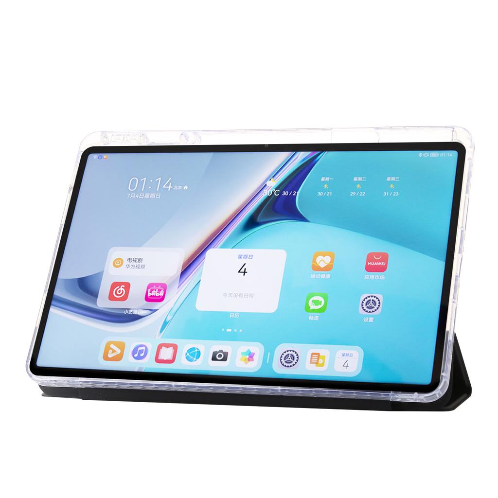 For Huawei MatePad SE 11 Case Tri-Fold Stand Leather+TPU+Acrylic Clear Back Tablet Cover