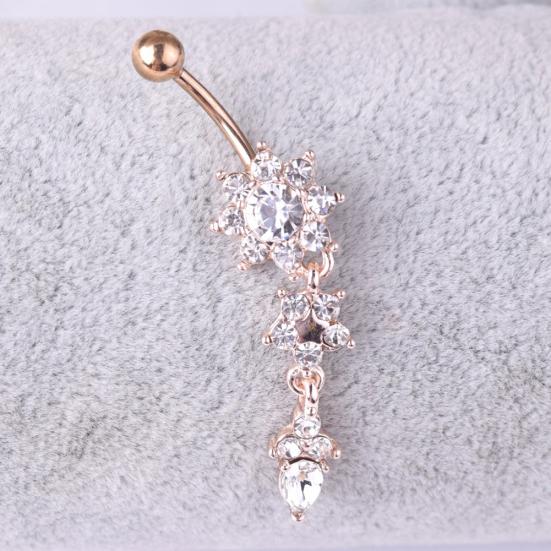 Lady Strass Blume Edelstahl Bauchnabel Nabel Ring Piercing Schmuck