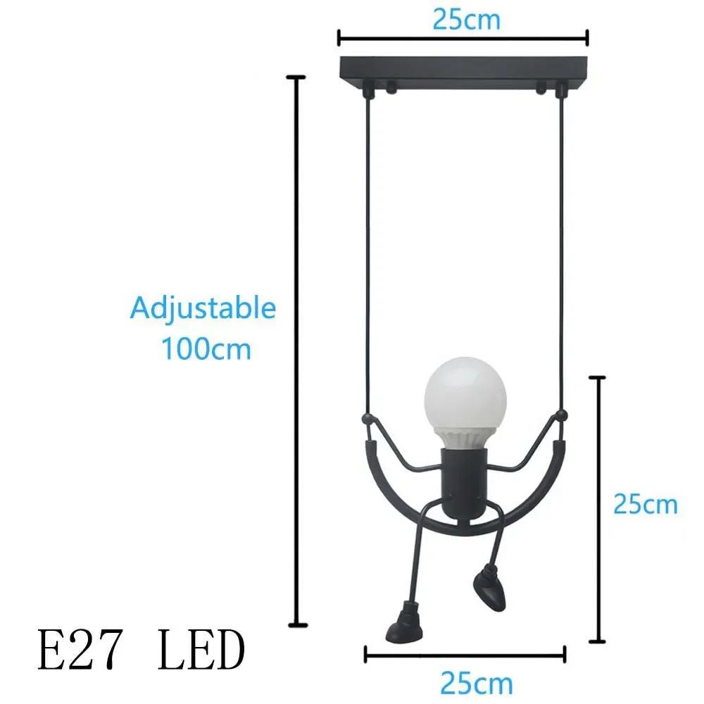 Pendant Light Nordic Little Man Spider Hanging Lamp Iron Swing Lamps Retro Loft Lighting LED Fixture for Kids Room Coffee Bar