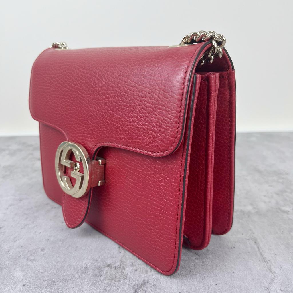 [Pre-Owned] Gold Double G Chain Shoulder Strap Crossbody Accordion Bag - Excellent #19II9SQ