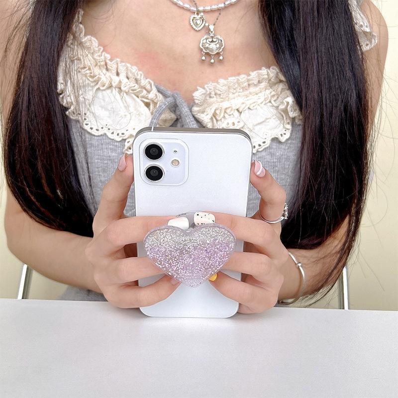 Color Love Glitter Mobile Phone Airbag Holder Wind Paste Retractable Round Lazy Ring Buckle