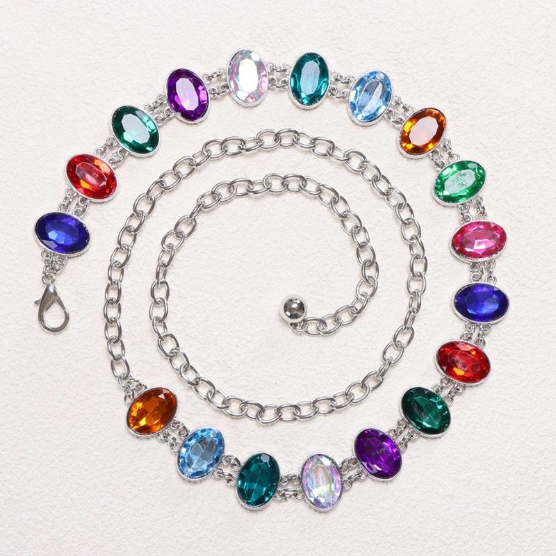 Colorful Waist Belt Stylish for Stage Dance Music Festival Jeans Dress Belt Body Jewelry Chain Belly Dance