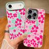 Hot Pink Blossom Print Protective Soft TPU Leather Texture Cover For iPhone 17 Pro Max Air 16e 15 14 13 Shockproof Case