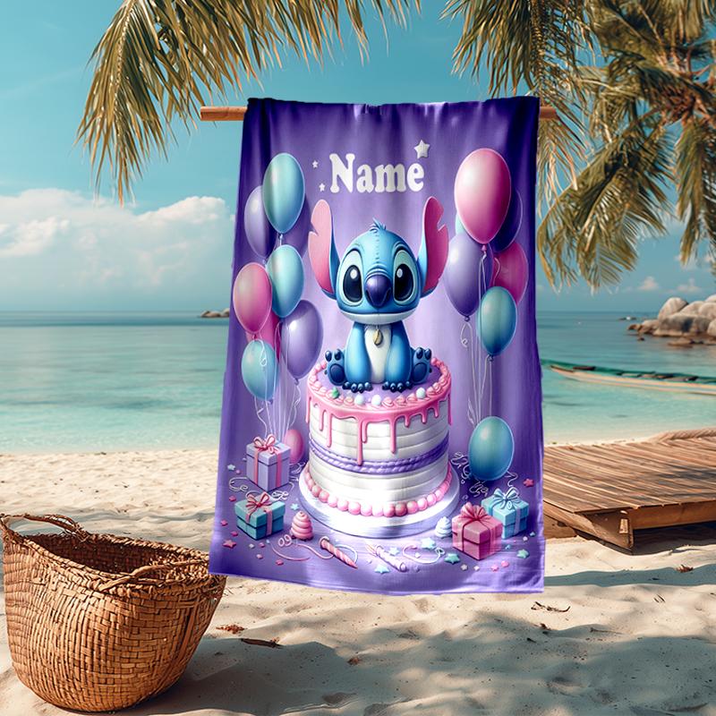 Custom Name Ultra-Soft Beach Towel with Stitch Theme,Ideal for Pool - Camping, Diving - Perfect Travel Essential, Vibrant Beach Towel.