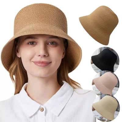 Breathable Beach Hat Solid Color Fisherman Hat Fashion Women Straw Bucket Hat
