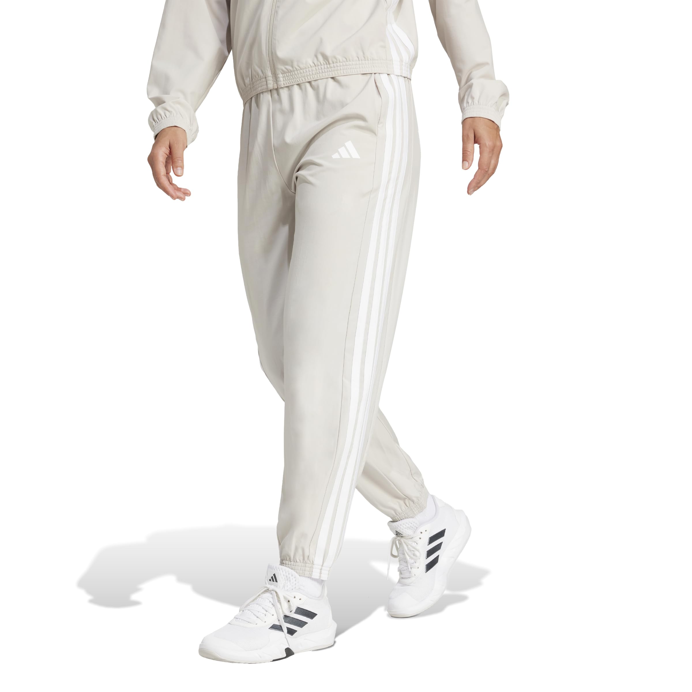 

Adidas Train Essentials Тканые брюки больших размеров Женские 3 полоски KQO56, Алюминий/Белый (JD6522), J/XL