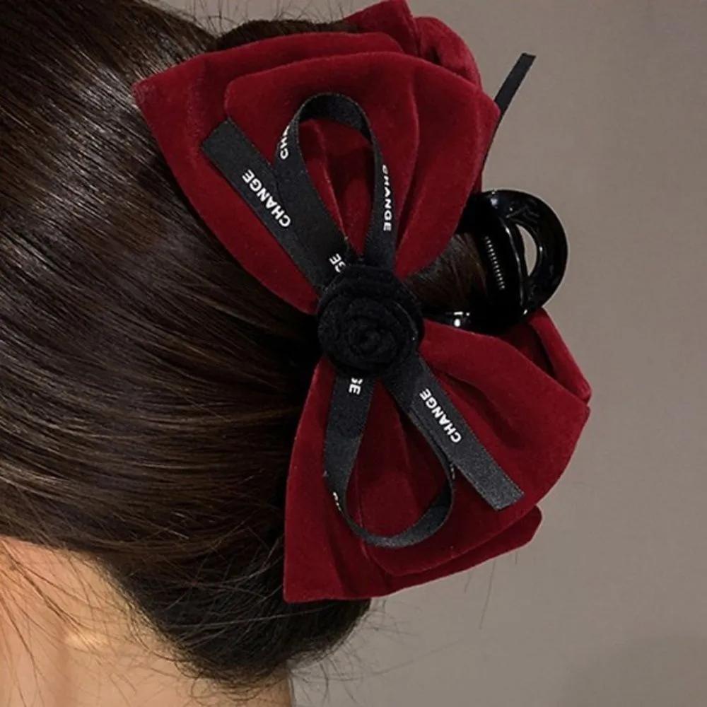 Rose velvet ribbon oversized goddess hair claw clip hair pin winter hair clip claw clip Red