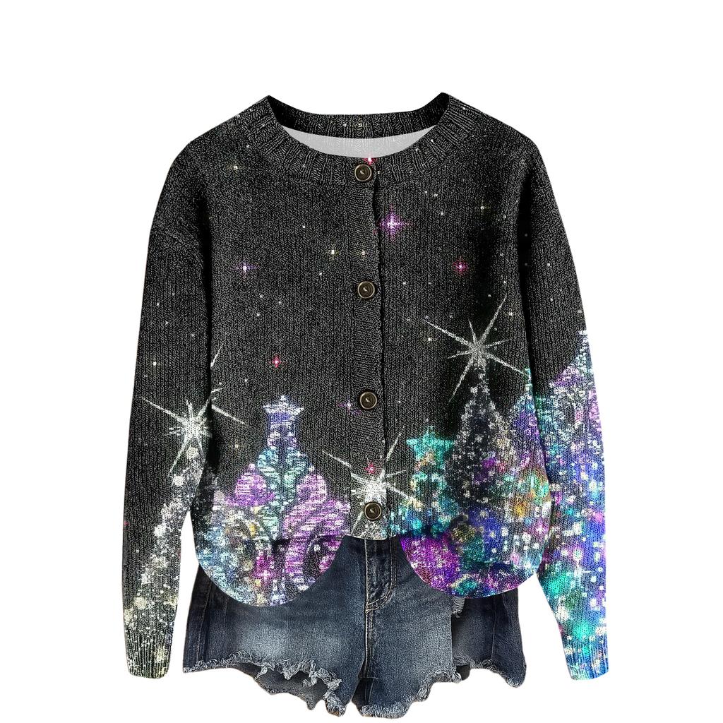 Women's Round Neck Top Printing Thickened Plush Cashmere Warm Long Top