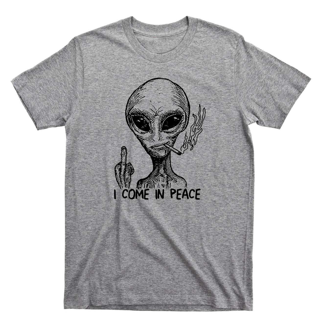 Alien I Come in Peace Aliens Invaded The Earth and Headed for Outer Space Comfortable and Breathable Funny Mens Clothing Tee L