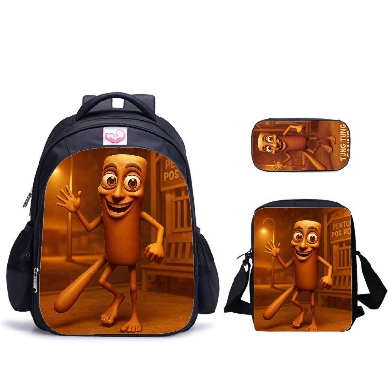 Haijing Houten Stokman Kinder Schooltas Schoudertas Etui Combinatieset Rugzak Ondersteuning