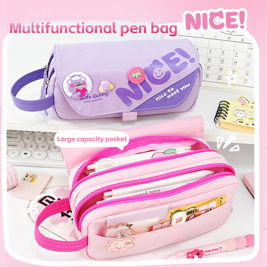 Cute Capybara Cartoon Pen Pouch Large Capacity Hand Carry Pencil Case School Student Organizer Bag