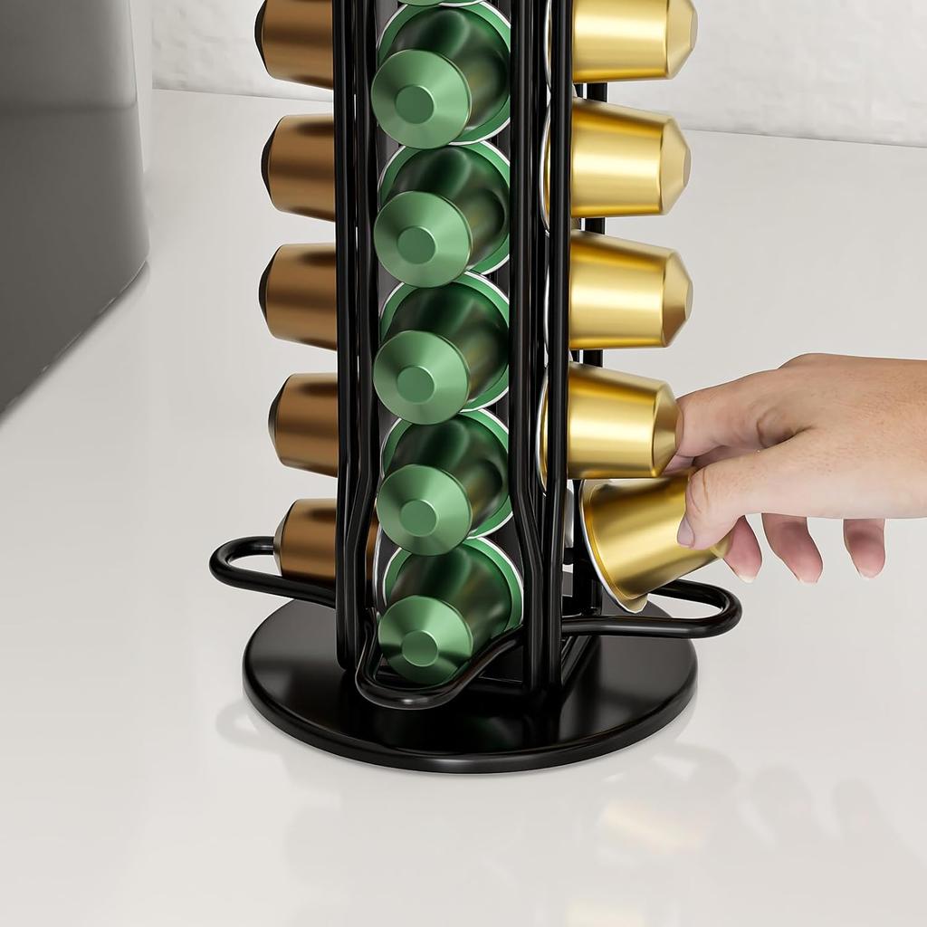 SEVENLINE Coffee Pod Holder Stand Compatible With Nespresso Original Pods Carousel Storage Rack Capsules Organizer For 40 Capsules (Black)