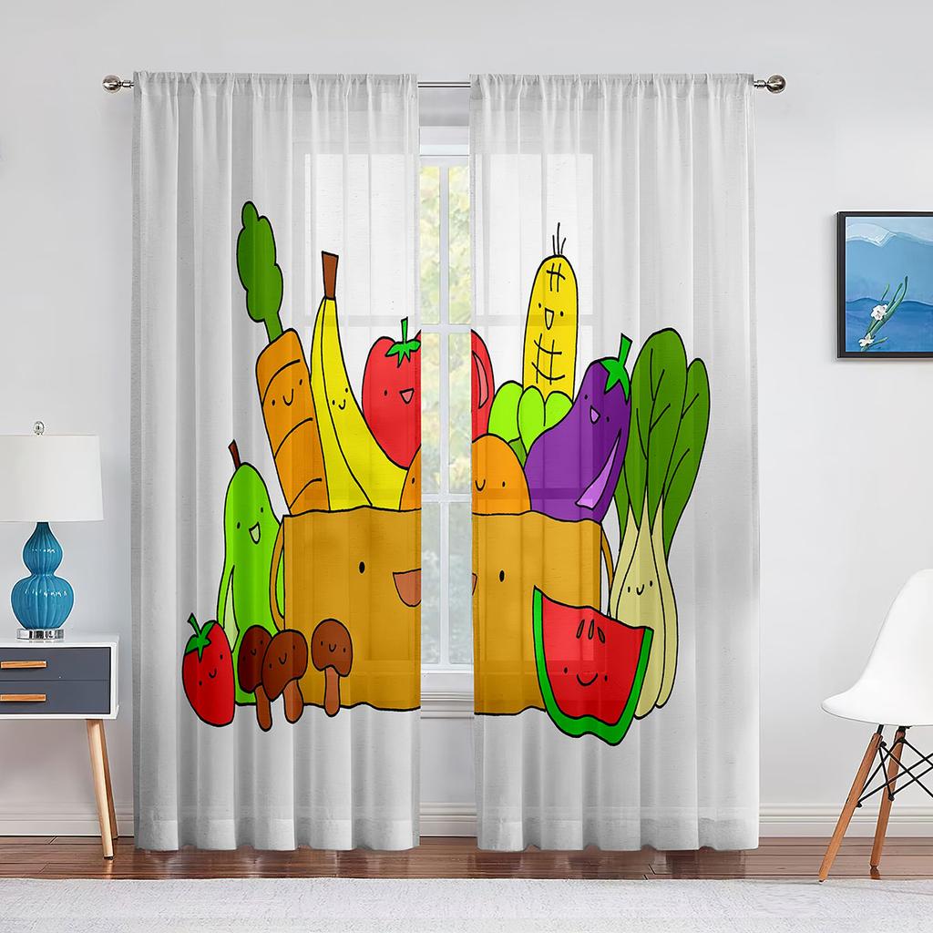 Cartoon Früchte Fenster Tüll Vorhänge für Wohnzimmer Kinderzimmer Küche Dekor Wassermelone Kiwi Ananas Transparenter Voile Vorhang